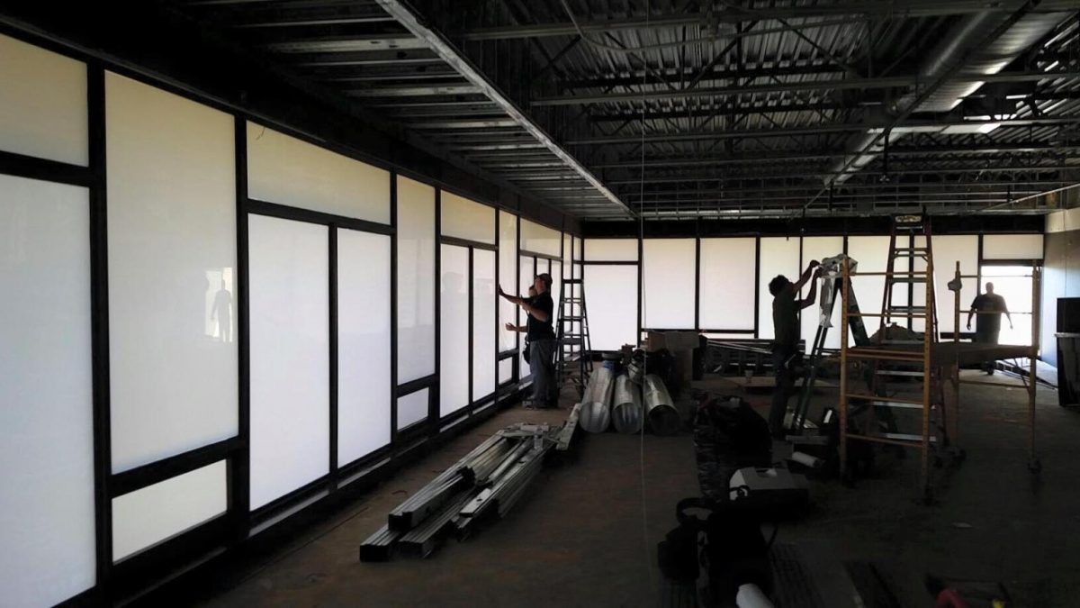 Decorative Window Film Conceals Framework, Walls and Shelving