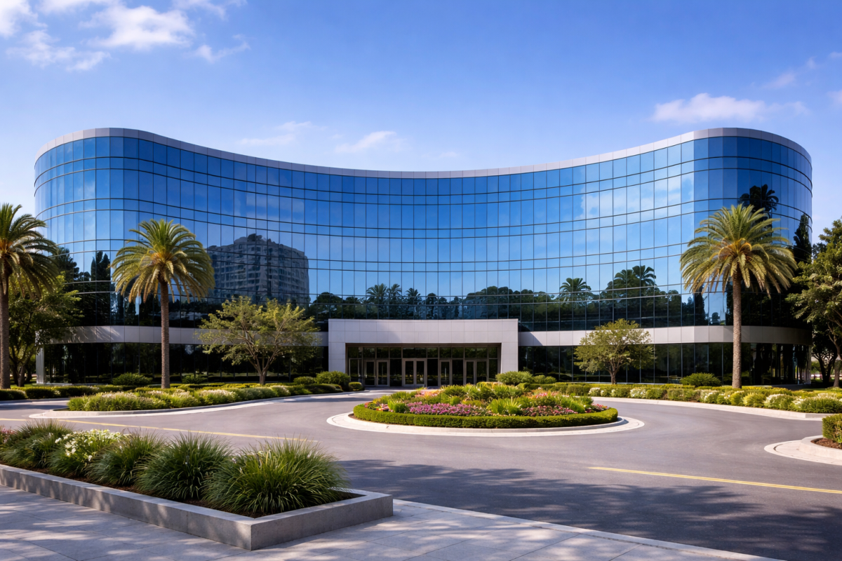 Crescent Style building with Window tinting