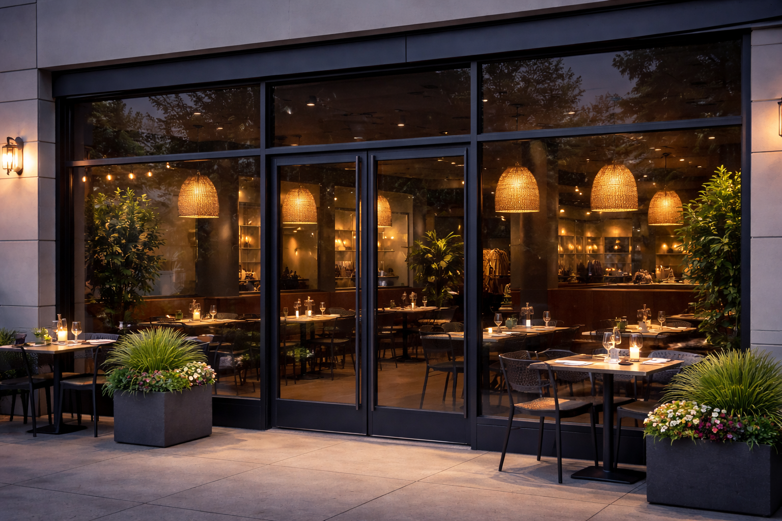 modern restaurant with commercial window tinting