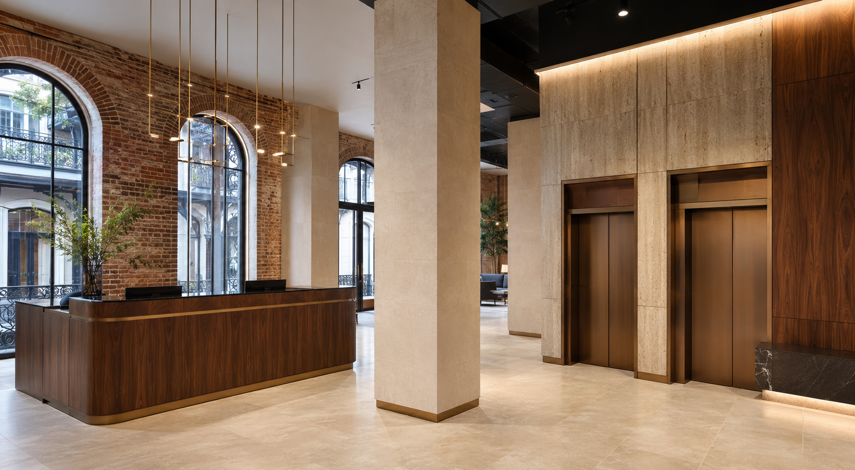Architectural resurfacing in a renovated New Orleans commercial office buildi
