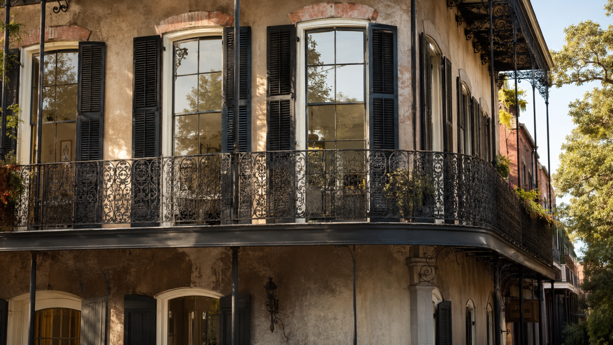 solar control window film on a historic French Quarter property, New Orleans.