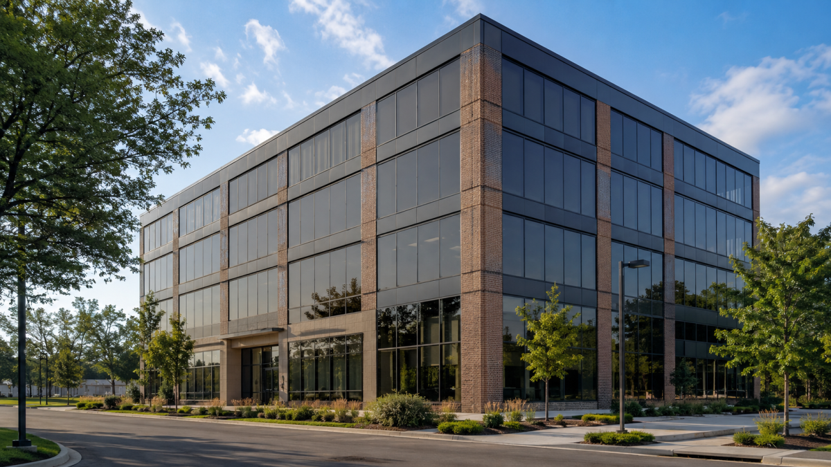 Commercial window tinting on a modern office building in Madison Wisconsin