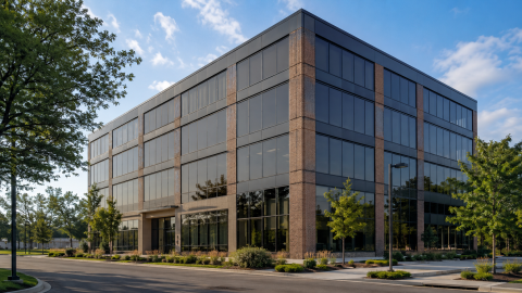 Commercial window tinting on a modern office building in Madison Wisconsin
