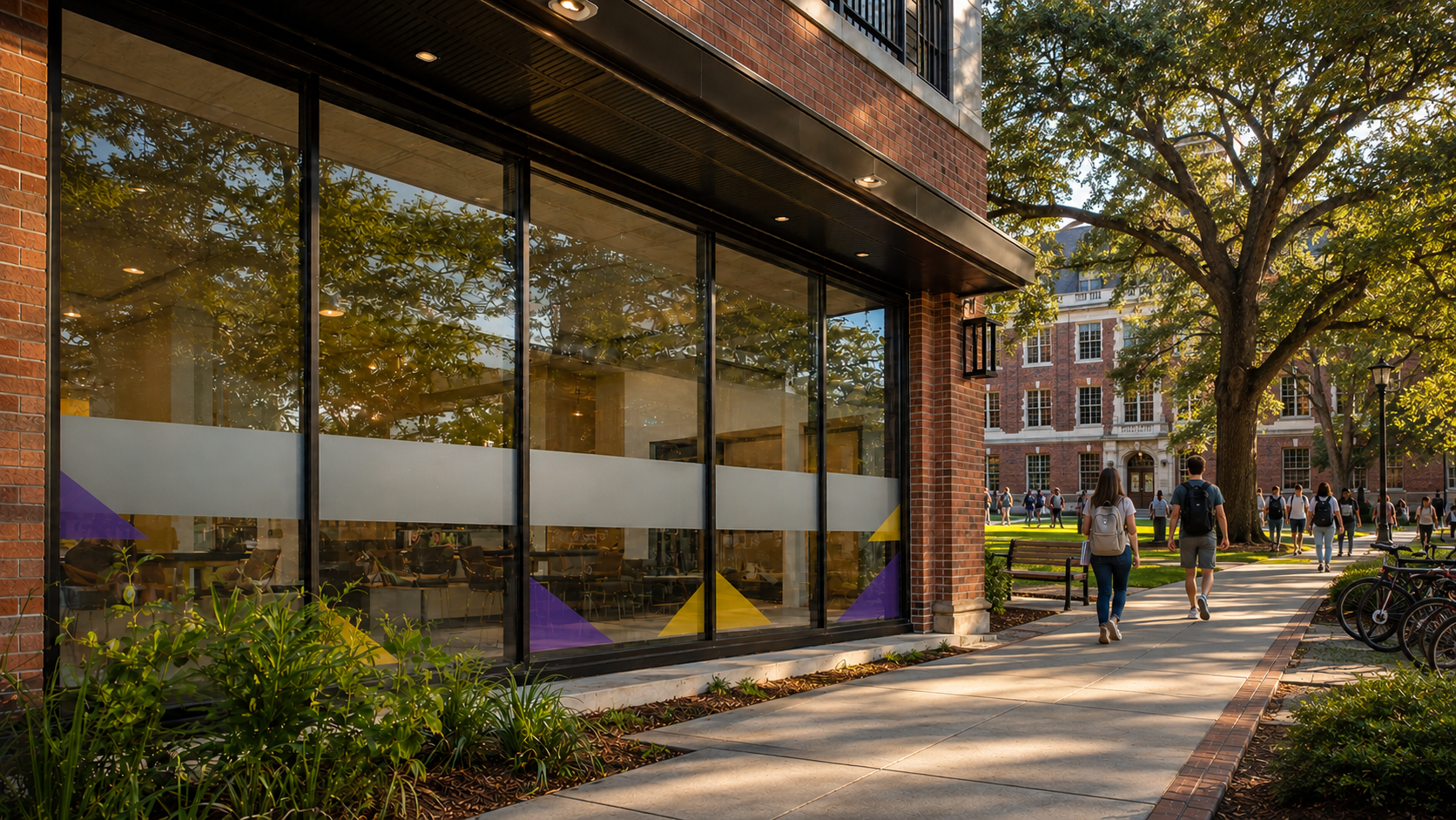 University storefront with custom window film