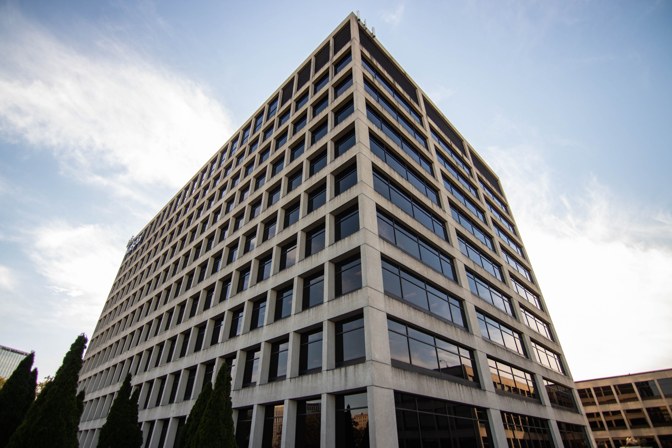 Commercial window tinting on a high-rise office building in Milwaukee