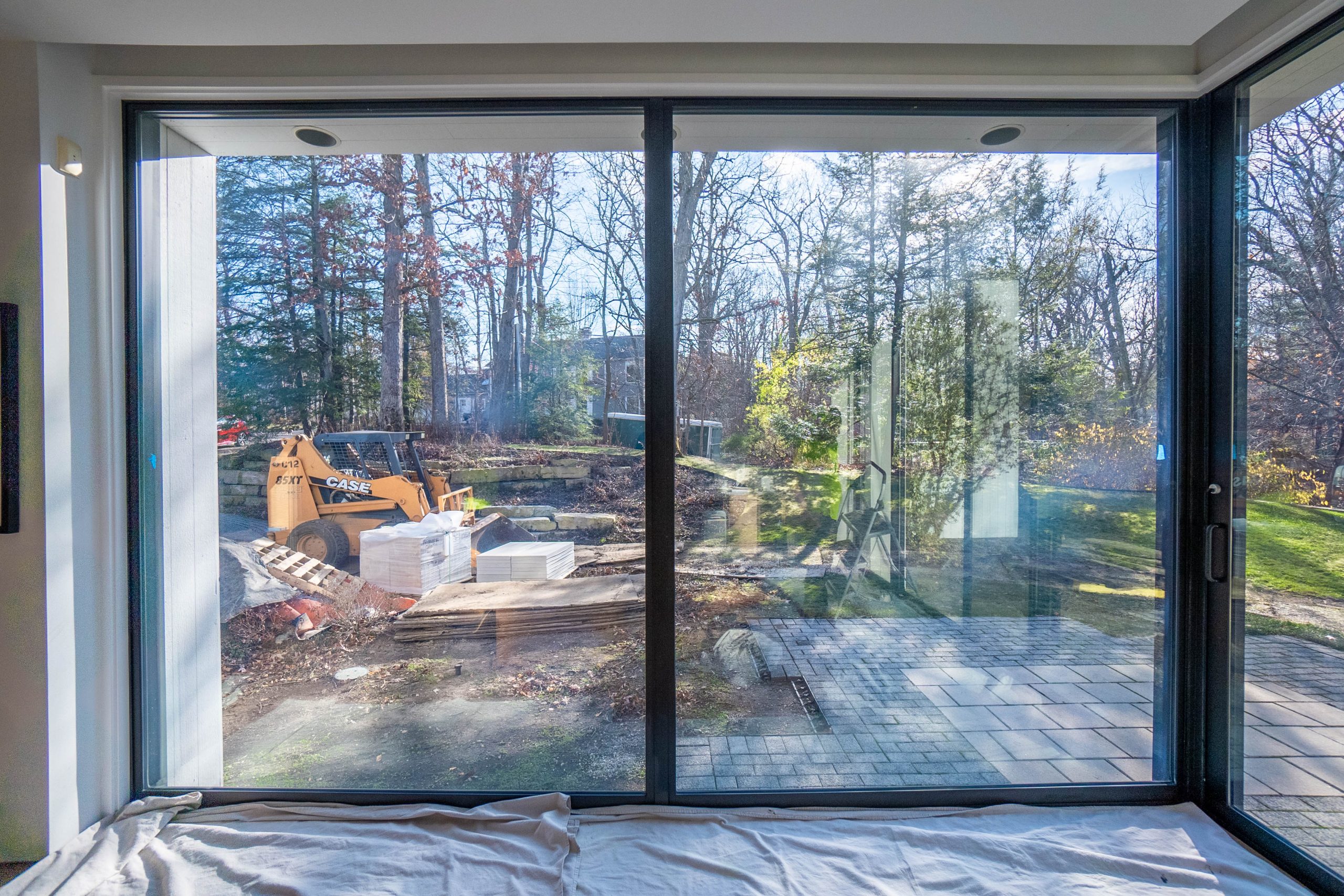 Residential window film installed on floor-to-ceiling glass doors in a Highland Park home near Chicago.