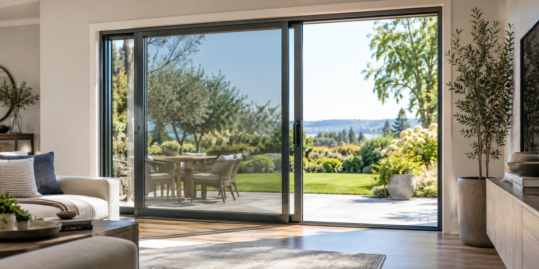 Sunlit sliding doors with subtle solar film