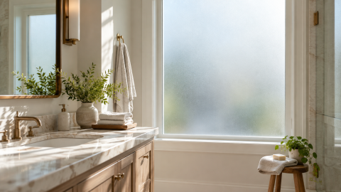 Service - Decorative Window Film 21 Sunlit bathroom with frosted privacy film 1